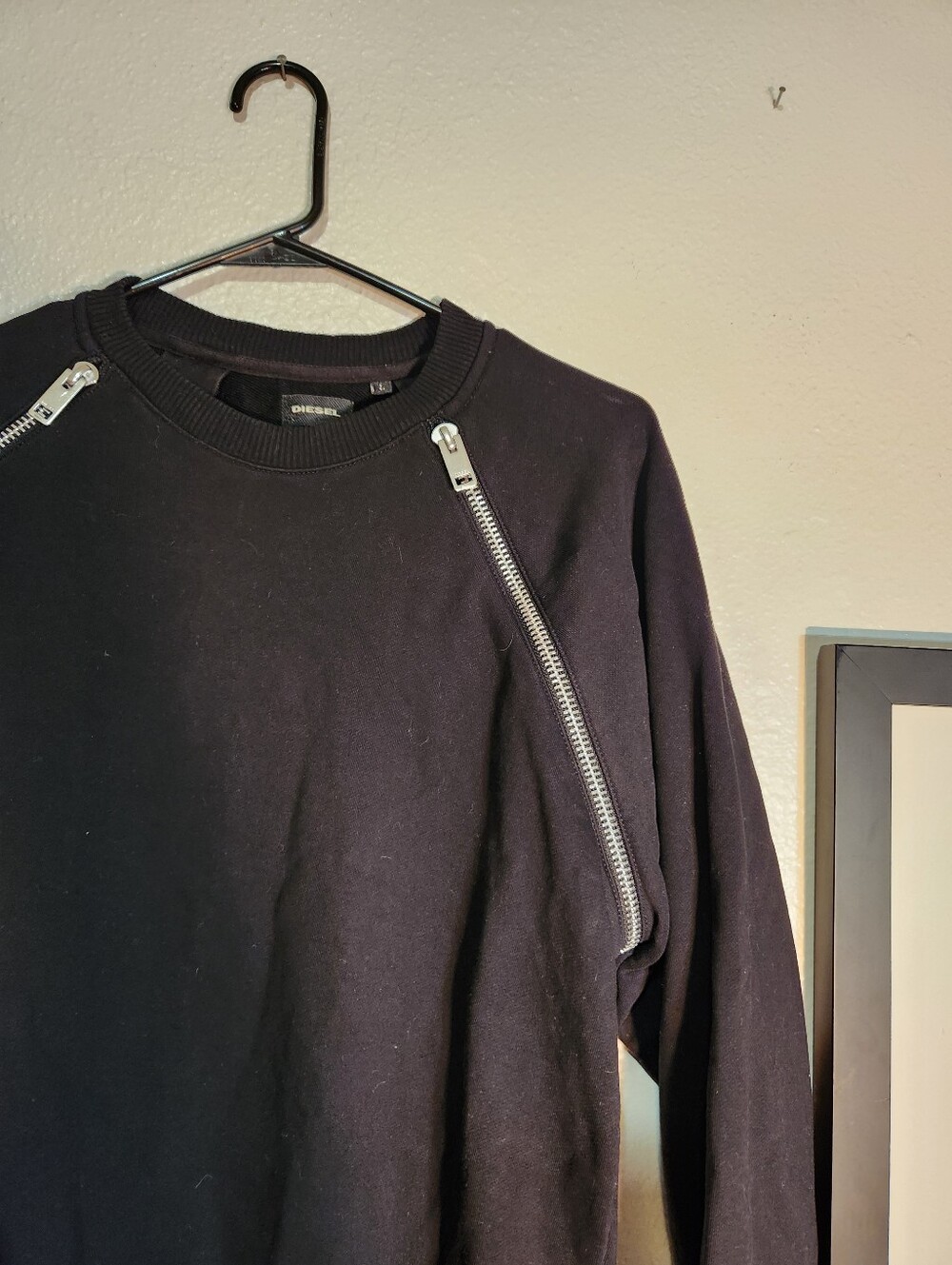 Diesel Men's Black Zip-Accent Crewneck Sweater - Picture 2 of 4